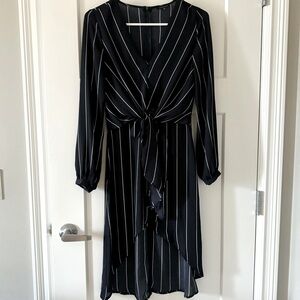 Dynamite Dress Blue and White Stripe Front Tie High Low